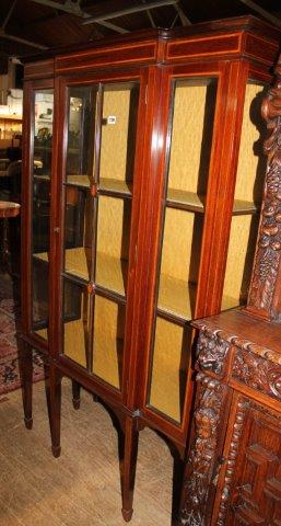 Edwardian inlaid mahogany breakfront china display cabinet